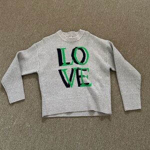 Women’s Gray Sweater with Green and Blue 'LOVE' Design- never worn!